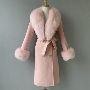 Double-faced Cashmere Coat Wool High-end with Real Fox Fur Collar